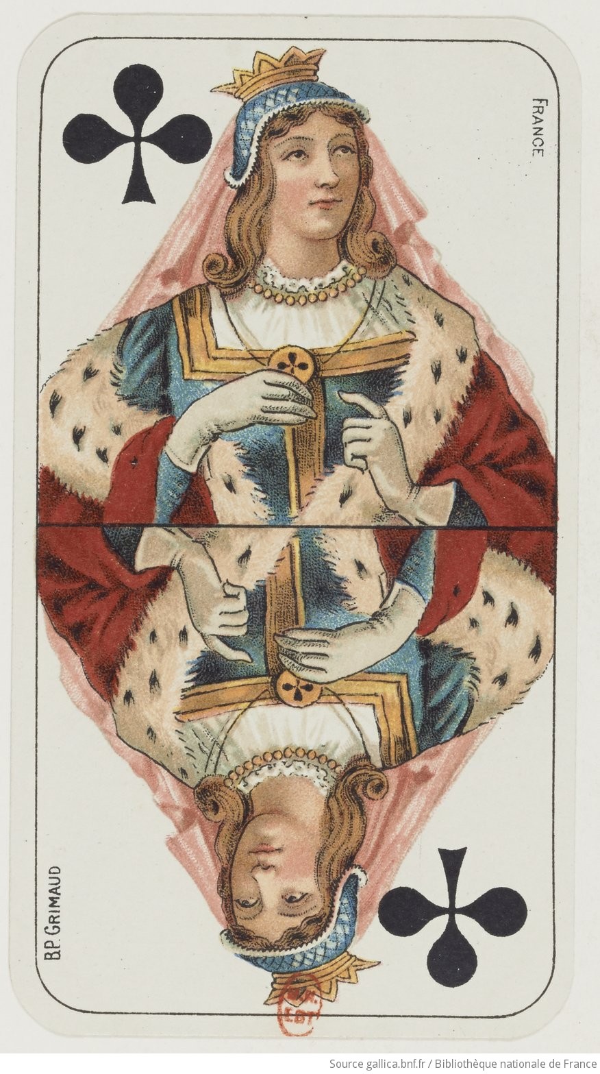 Queen of Clubs — French Two-Headed Tarot Deck